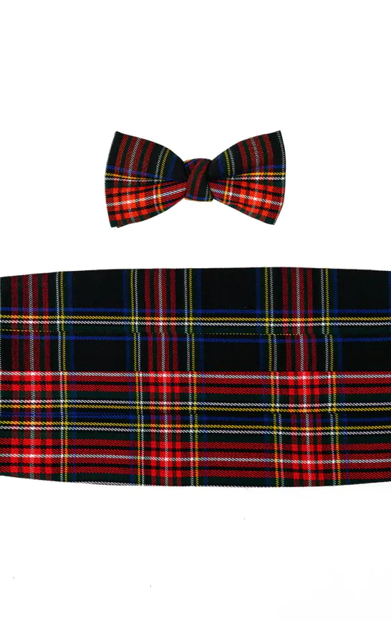 Marineblaue Schottenkaro Fliege & Kummerbund Set Marineblaue Schottenkaro Fliege & Kummerbund Set