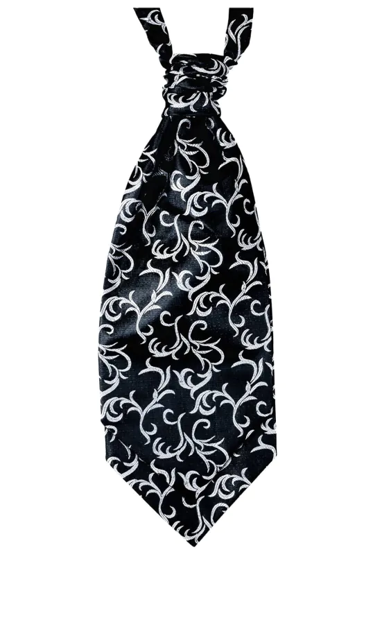 Schwarzes Plastron mit silbernem Wirbelmuster