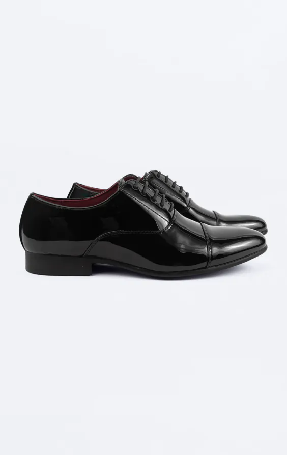 Schwarz Lack Oxford Zehenkappe Schuhe