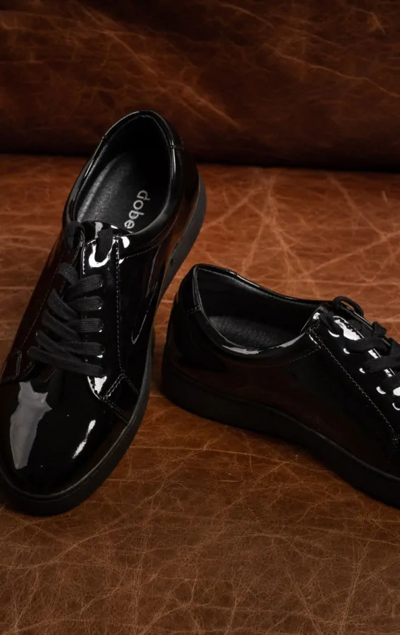 Black shiny trainers cheap