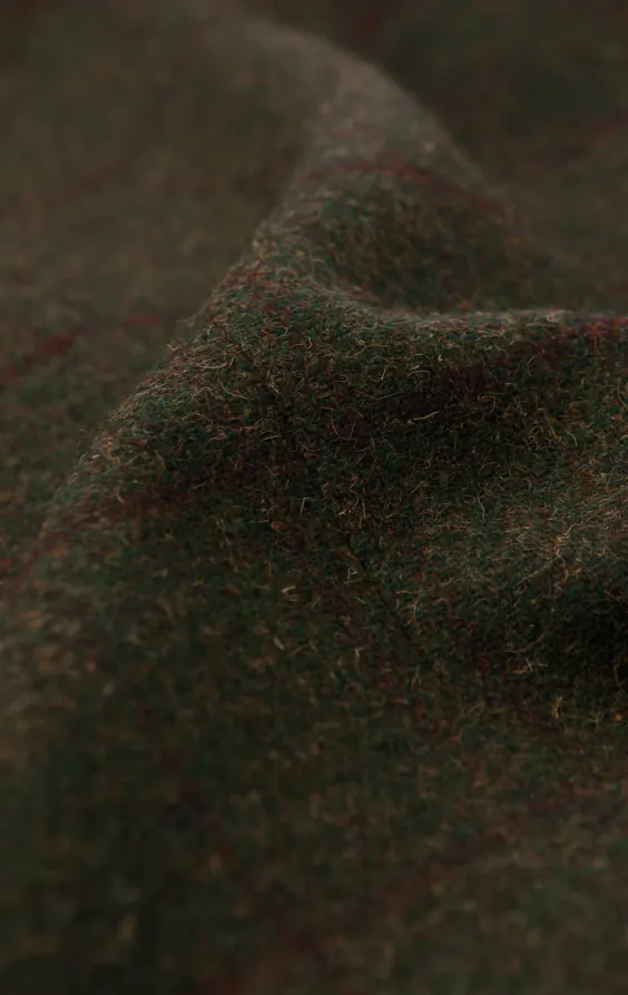 Grün Karierter Tweed Mantel mit Samt Details - photo 6