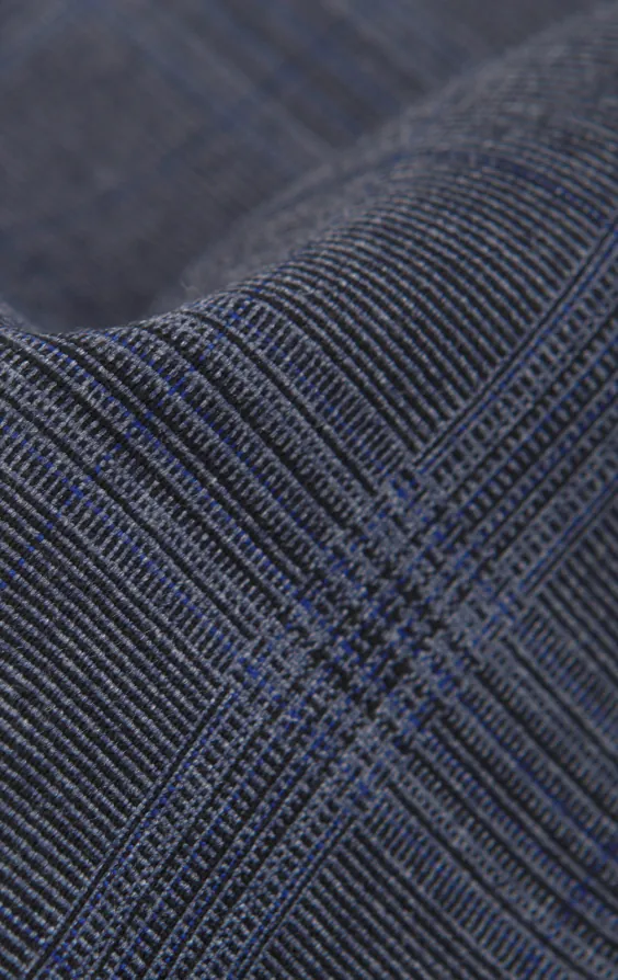 Grau-blau Karierter Anzug Jackett mit Marineblauem Besatz - photo 7