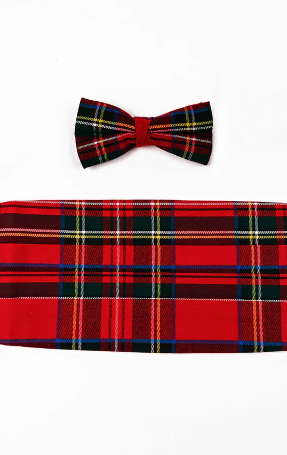 Dobell Fliege & Kummerbund Set, Rotes Schottenkaro