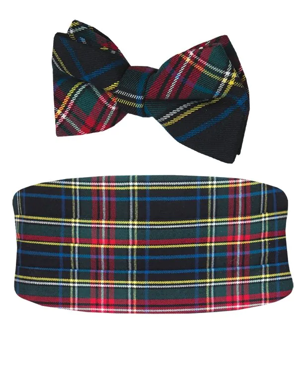 Fliege & Kummerbund Set, Grünes Schottenkaro