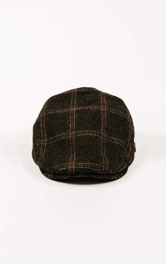 Olivgrün Twill-Karo-Flachmütze - photo 1