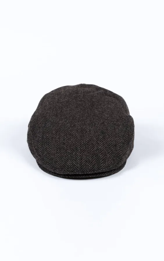 Flache Mütze aus grauem Fischgräten-Tweed - photo 1