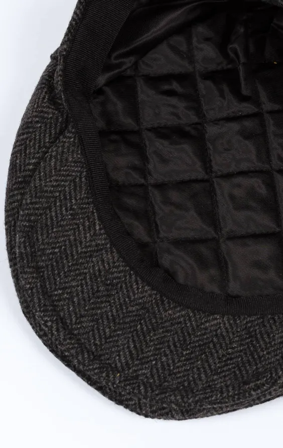 Flache Mütze aus grauem Fischgräten-Tweed - photo 2