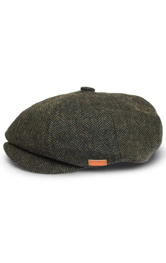 Olivgrün Fischgrätenmuster Baker Boy Tweed Mütze - photo 2