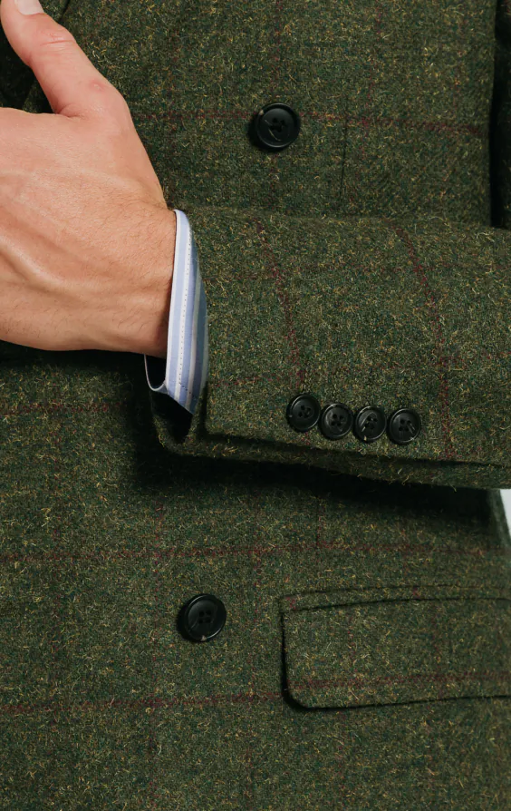 Tweed Jackett, Grün, Großes Karo, Zweireihig - photo 2 Tweed Jackett, Grün, Großes Karo, Zweireihig - photo 2