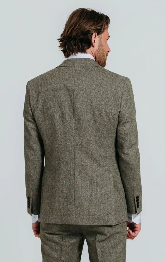 Salbeigrün Fischgrätenmuster Tweed Anzug Jackett - photo 1 Salbeigrün Fischgrätenmuster Tweed Anzug Jackett - photo 1
