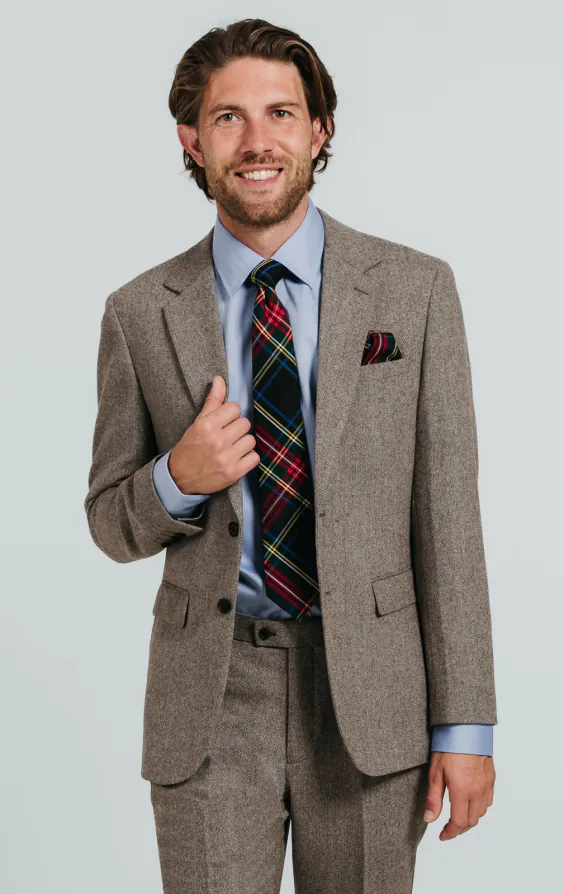 Braun Fischgrätenmuster Tweed Anzug Jackett Braun Fischgrätenmuster Tweed Anzug Jackett