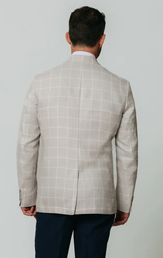Hellgraue Leinenjacke mit Windowpane-Karo - photo 5 Hellgraue Leinenjacke mit Windowpane-Karo - photo 5