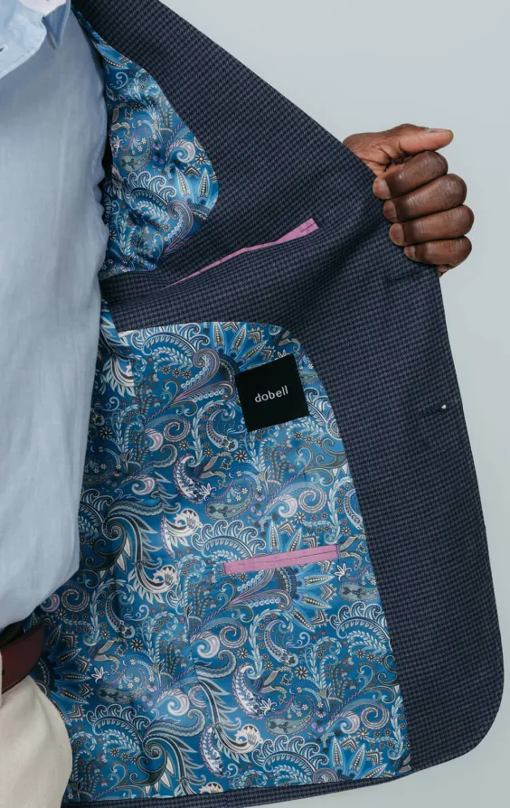 Marineblaue Jacke mit Hahnentrittmuster - photo 4