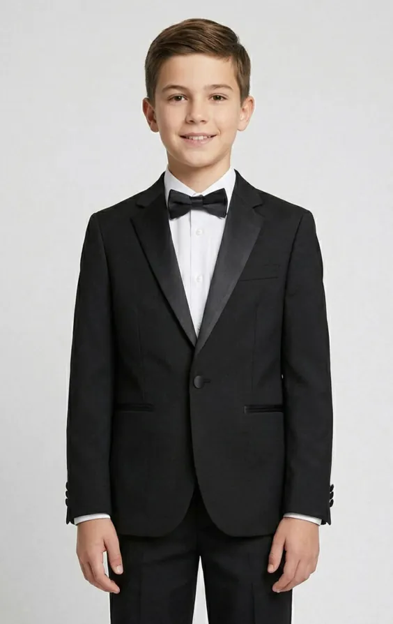 Schwarzes Smokingjackett für Jungen mit fallendes Revers Schwarzes Smokingjackett für Jungen mit fallendes Revers