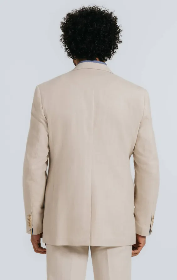Haferflockenfarbene Anzugjacke aus Leinen mit Fischgrätenmuster - photo 1 Haferflockenfarbene Anzugjacke aus Leinen mit Fischgrätenmuster - photo 1
