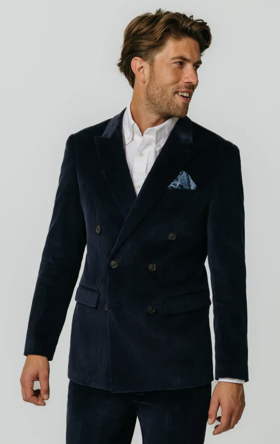 Marineblau Cordjacke, Zweireihig