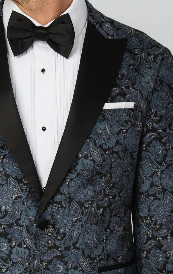 Blaue Smoking Jackett mit Paisley-Samtdruck und Steigendem Revers - photo 4 Blaue Smoking Jackett mit Paisley-Samtdruck und Steigendem Revers - photo 4