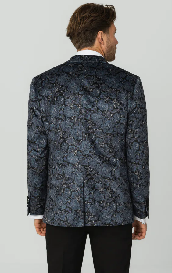 Blaue Smoking Jackett mit Paisley-Samtdruck und Steigendem Revers - photo 6 Blaue Smoking Jackett mit Paisley-Samtdruck und Steigendem Revers - photo 6