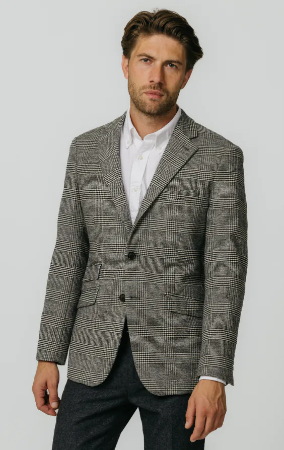 Schwarz und cremefarben Prince of Wales Tweed Karo Jackett Schwarz und cremefarben Prince of Wales Tweed Karo Jackett