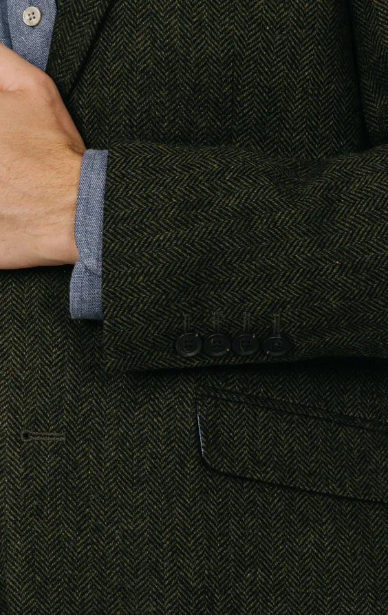 Grüne Tweed Jackett mit Fischgrätmuster - photo 2 Grüne Tweed Jackett mit Fischgrätmuster - photo 2