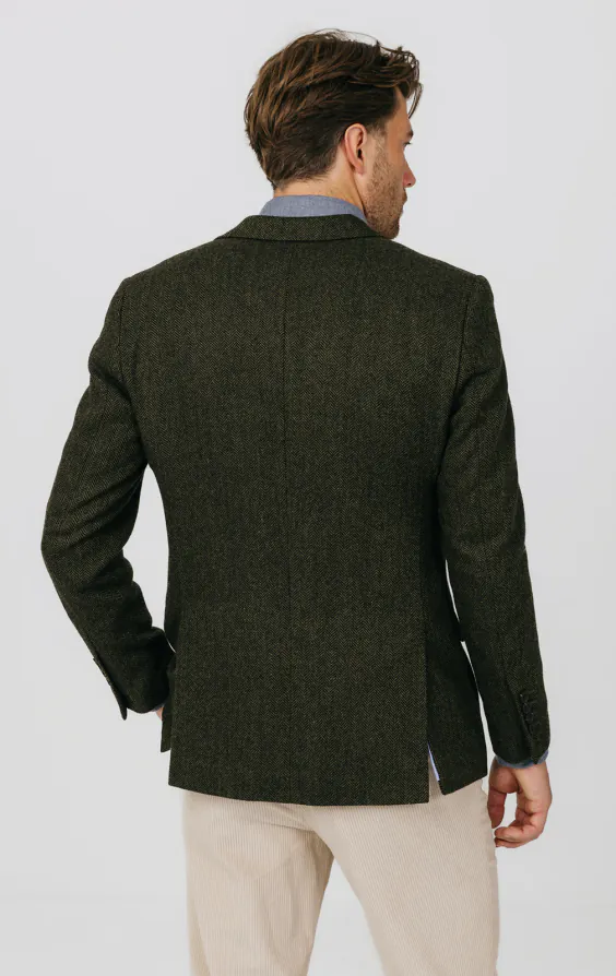Grüne Tweed Jackett mit Fischgrätmuster - photo 5 Grüne Tweed Jackett mit Fischgrätmuster - photo 5