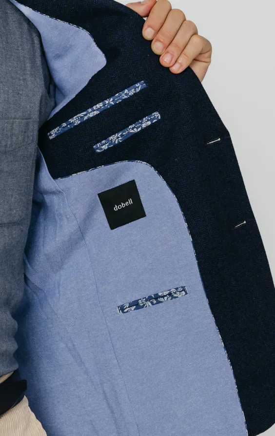 Marineblau Tweed Jackett mit Fischgrätmuster - photo 4 Marineblau Tweed Jackett mit Fischgrätmuster - photo 4