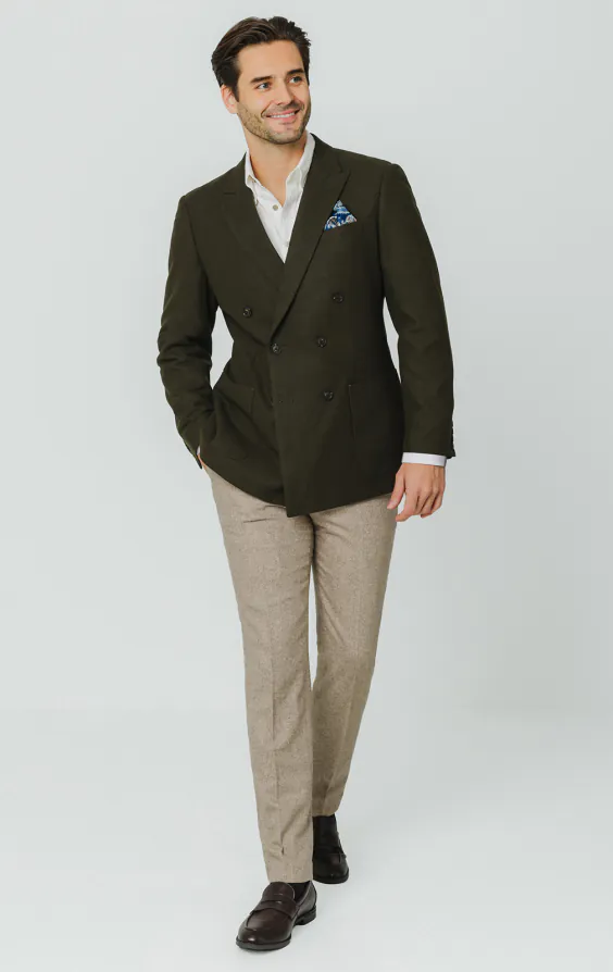 Khakifarbene zweireihige Jacke aus gebürstetem Wollmischgewebe - photo 1