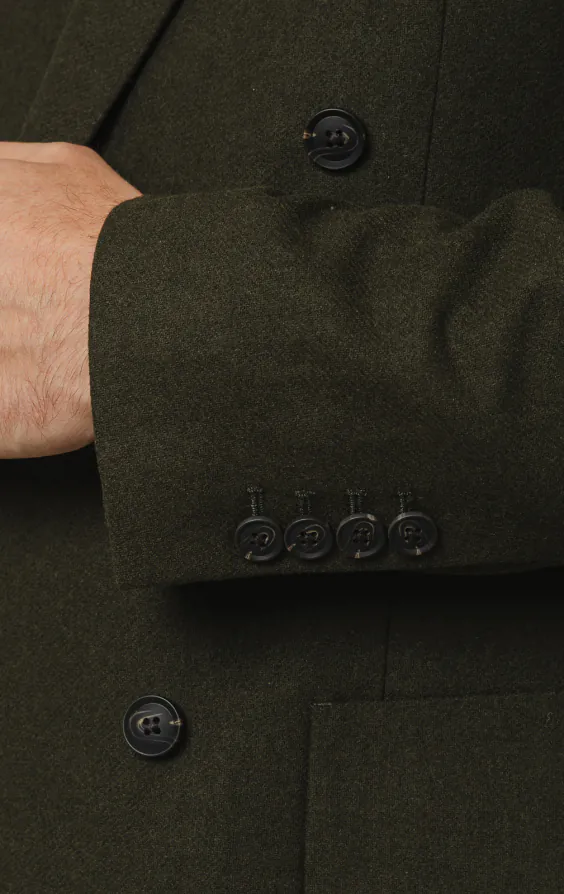 Khakifarbene zweireihige Jacke aus gebürstetem Wollmischgewebe - photo 2