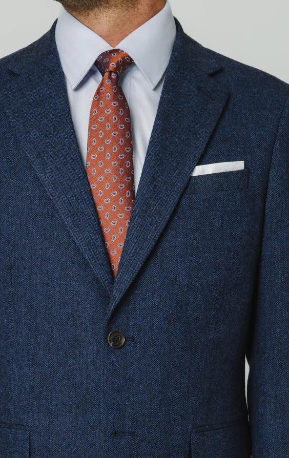 Blau Fischgrätenmuster Tweed Anzug Jackett - photo 3 Blau Fischgrätenmuster Tweed Anzug Jackett - photo 3