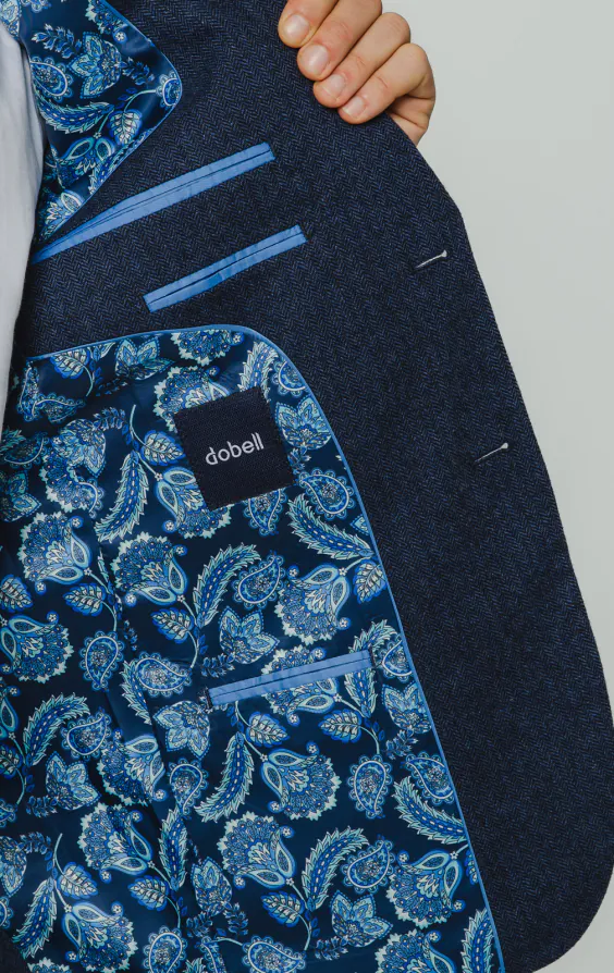 Blau Fischgrätenmuster Tweed Anzug Jackett - photo 4 Blau Fischgrätenmuster Tweed Anzug Jackett - photo 4