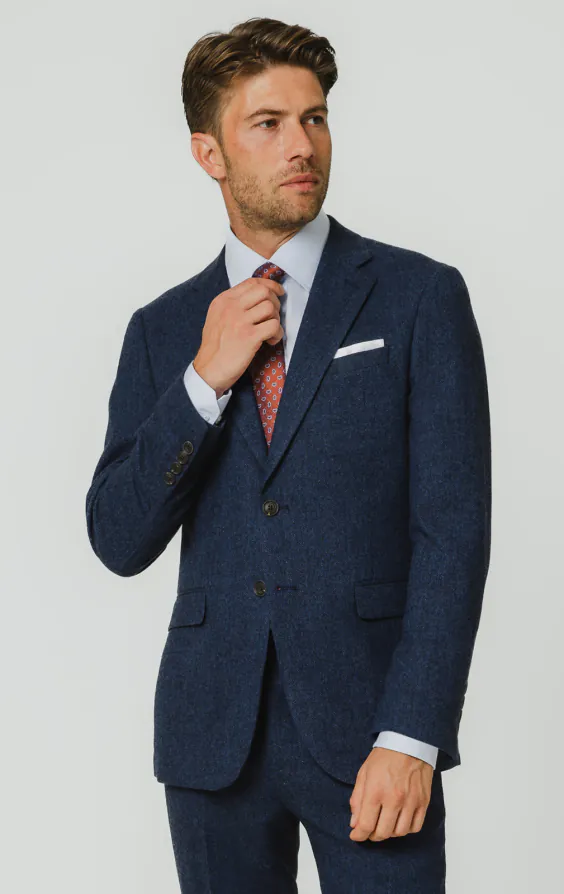 Blau Fischgrätenmuster Tweed Anzug Jackett Blau Fischgrätenmuster Tweed Anzug Jackett