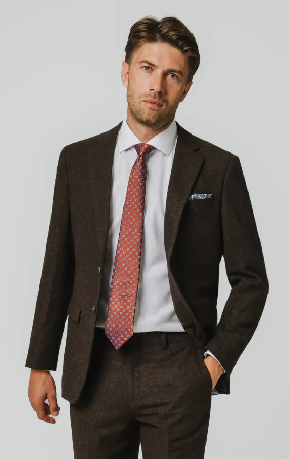 Dunkelbraun Donegal Tweed Anzug Jackett