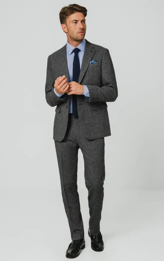 Grau Fischgrätenmuster Tweed Anzug Jackett - photo 1