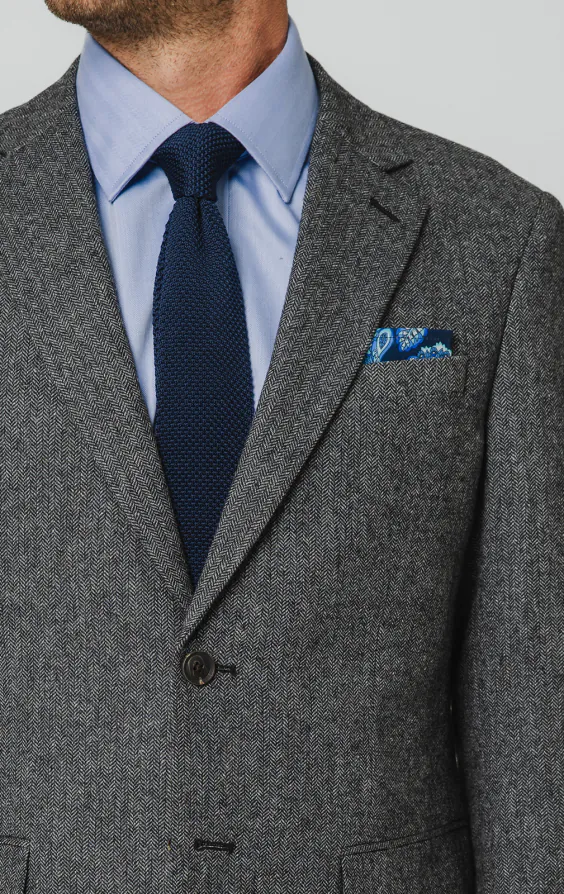 Grau Fischgrätenmuster Tweed Anzug Jackett - photo 3 Grau Fischgrätenmuster Tweed Anzug Jackett - photo 3