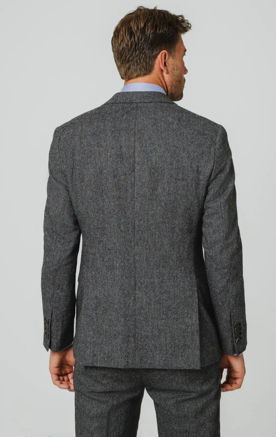 Grau Fischgrätenmuster Tweed Anzug - photo 5 Grau Fischgrätenmuster Tweed Anzug - photo 5
