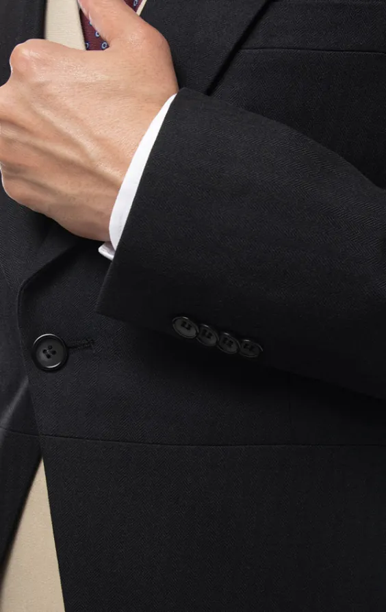 Schwarz Cut-Anzug, Fischgrätenmuster, mit schwarz-grau Hose - photo 4