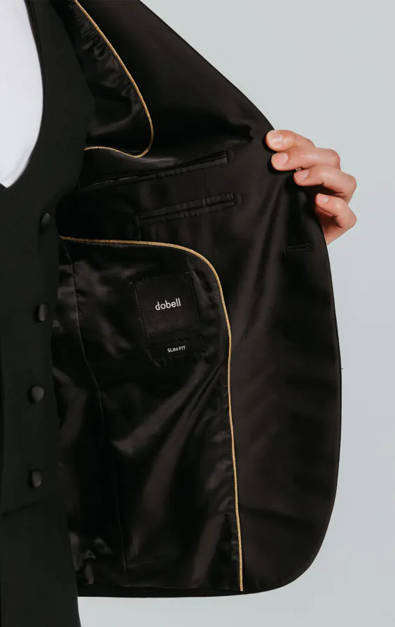 Dobell Schwarzer Slimfit Smoking Jackett mit Fallendes Revers - photo 4 Dobell Schwarzer Slimfit Smoking Jackett mit Fallendes Revers - photo 4