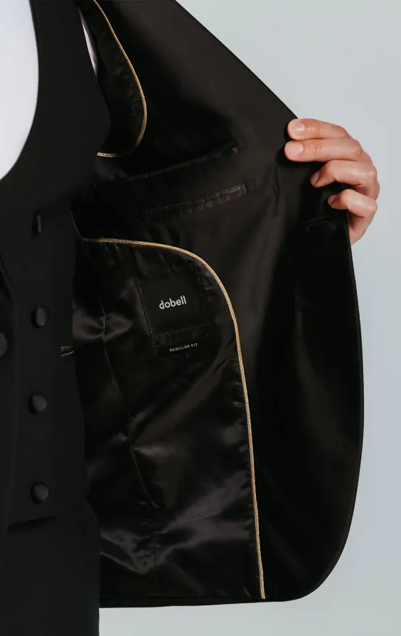 Schwarzer Smoking 2-Teiler, Smokinghemd, Weste, Schuhe, Fliege