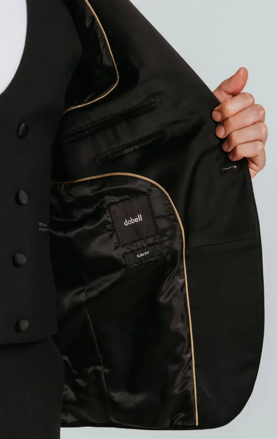 Schwarzer Slimfit Smoking mit Schalkragen, 3-Teilig - photo 6 Schwarzer Slimfit Smoking mit Schalkragen, 3-Teilig - photo 6