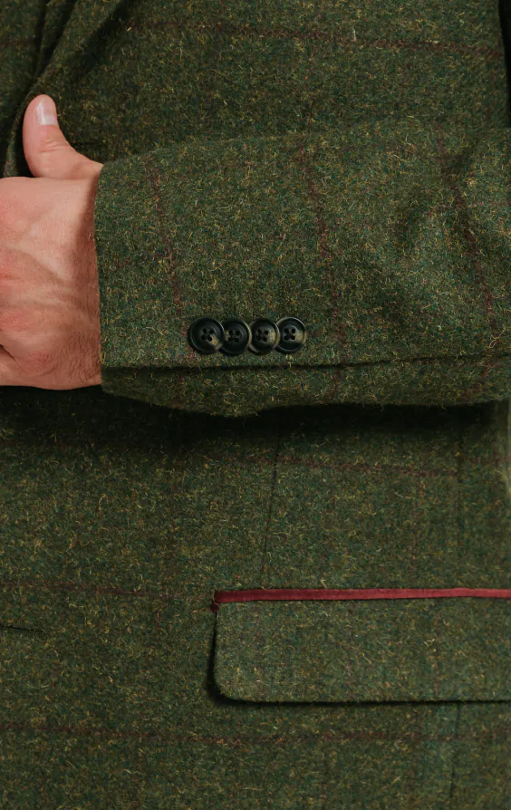Grün Karierter Tweed Mantel mit Samt Details - photo 2