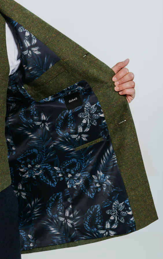 Grün Karierter Tweed Mantel mit Samt Details - photo 4