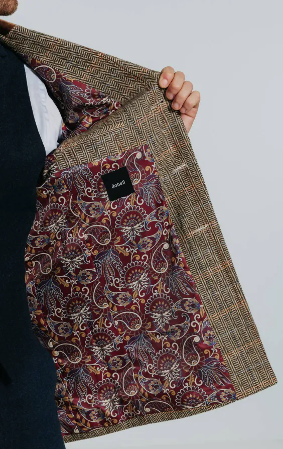 Braun und Blau karierter aus Tweed-Wollgemisch Mantel mit Samtfassungen - photo 6 Braun und Blau karierter aus Tweed-Wollgemisch Mantel mit Samtfassungen - photo 6