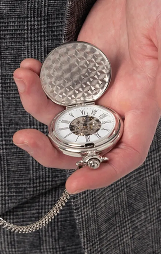 Silberfarbene Skelett Taschenuhr - photo 1