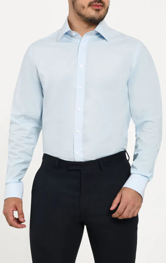 Hellblau 100% Baumwolle Popeline Pflegeleichtes Hemd
