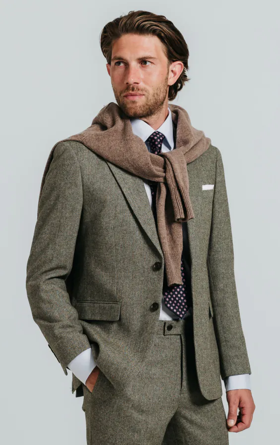 Salbeigrün Fischgrätenmuster Tweed Anzug - photo 1 Salbeigrün Fischgrätenmuster Tweed Anzug - photo 1