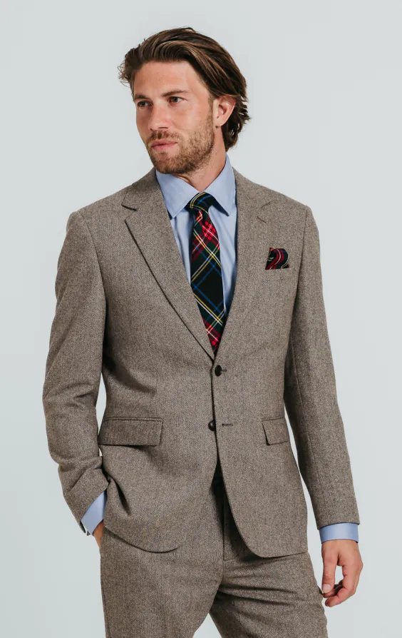Braun Fischgrätenmuster Tweed Anzug Braun Fischgrätenmuster Tweed Anzug