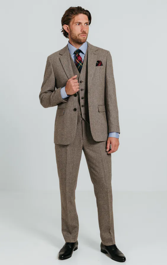 Braun Fischgrätenmuster Tweed 3-Teilig Anzug - photo 1 Braun Fischgrätenmuster Tweed 3-Teilig Anzug - photo 1