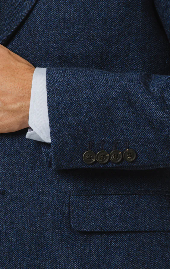 Blau Fischgrätenmuster Tweed 3-Teilig Anzug - photo 2 Blau Fischgrätenmuster Tweed 3-Teilig Anzug - photo 2