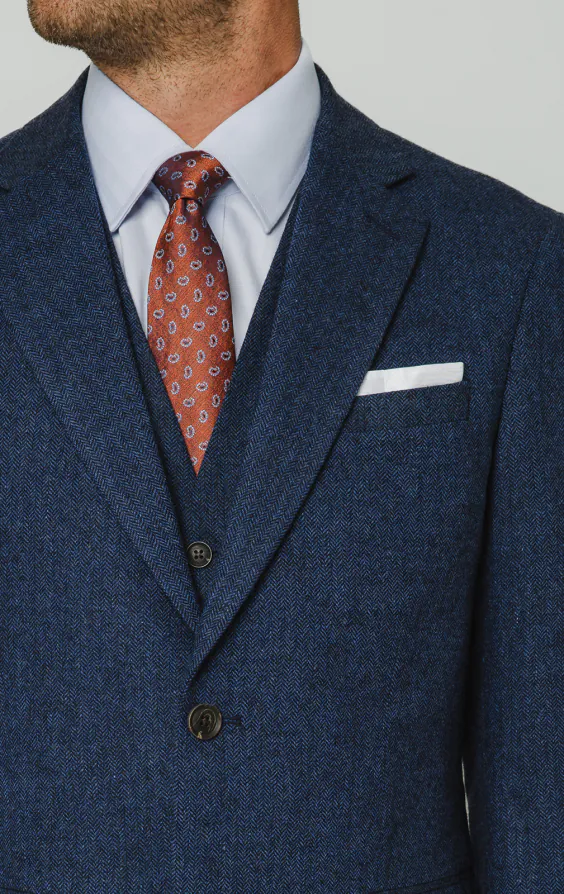 Blau Fischgrätenmuster Tweed 3-Teilig Anzug - photo 3 Blau Fischgrätenmuster Tweed 3-Teilig Anzug - photo 3