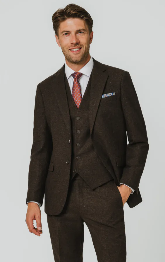 Dunkelbraun Donegal Tweed 3-Telig Anzug Dunkelbraun Donegal Tweed 3-Telig Anzug